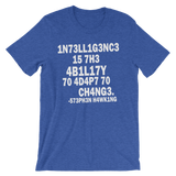 Stephen Hawking t shirt | Intelligence is the ability to adapt to change heather blue